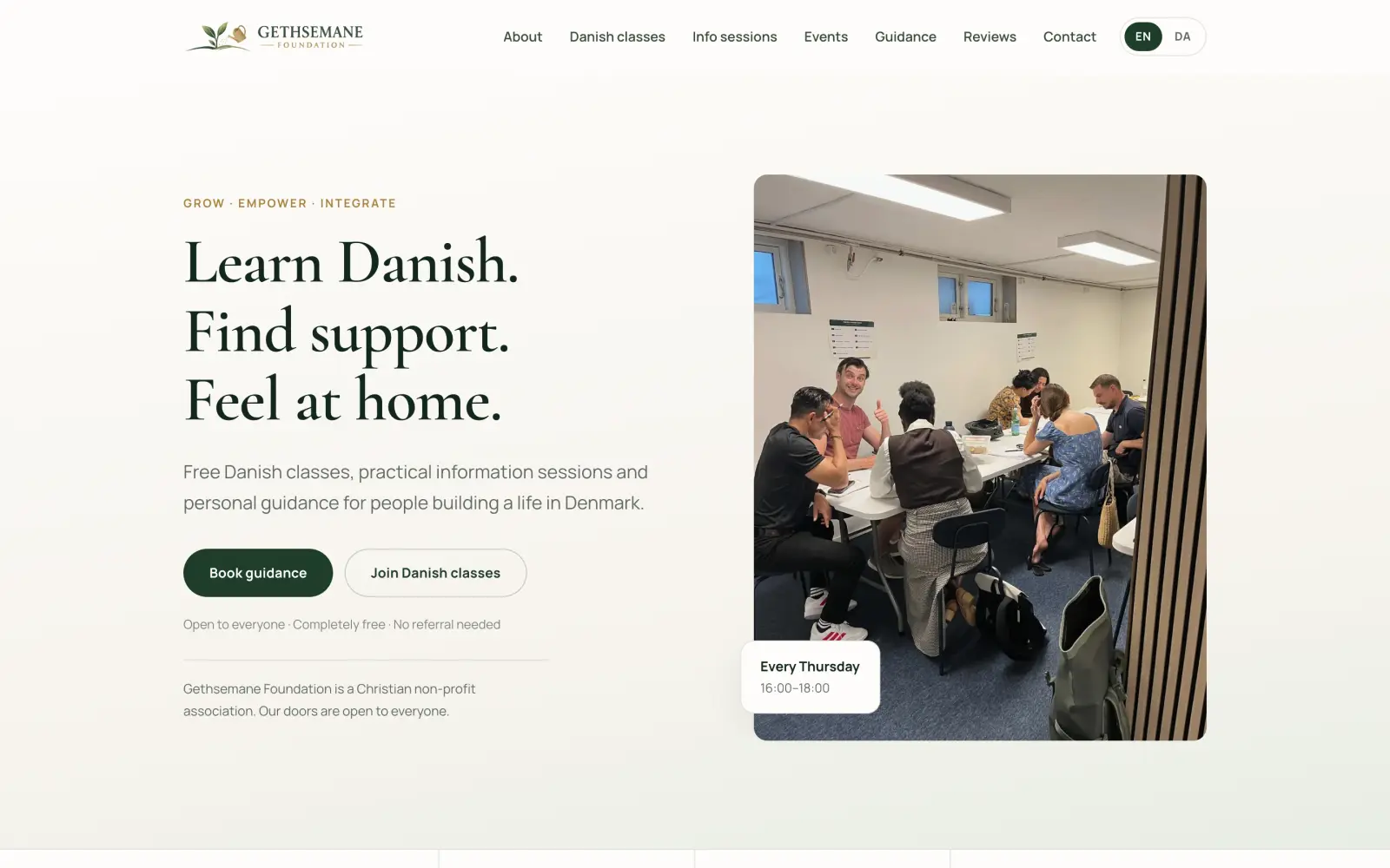 Forsiden på gethsemanefoundation.dk