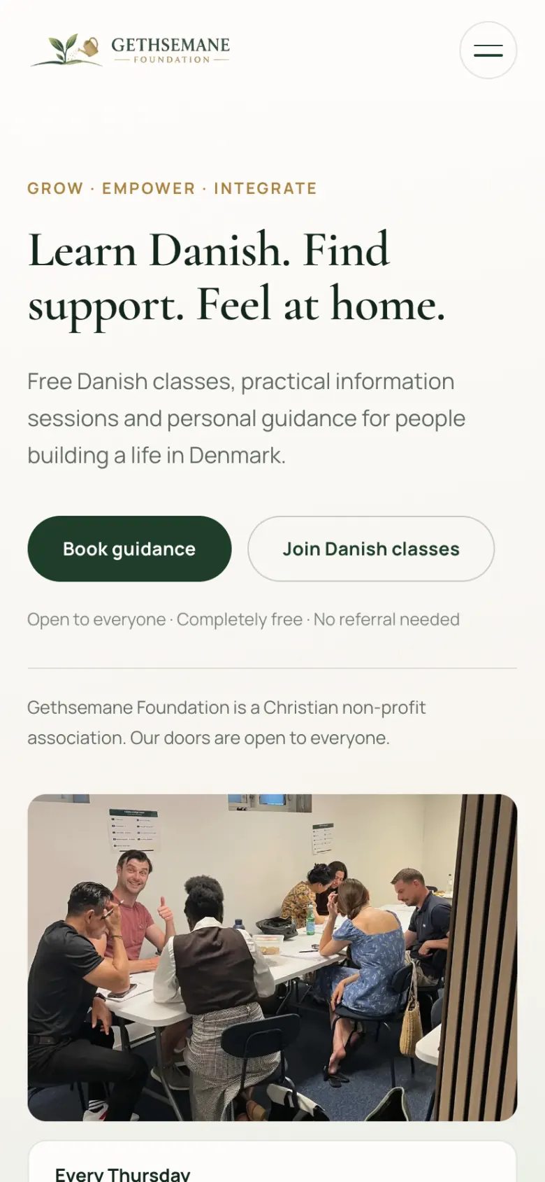 gethsemanefoundation.dk vist på en telefon